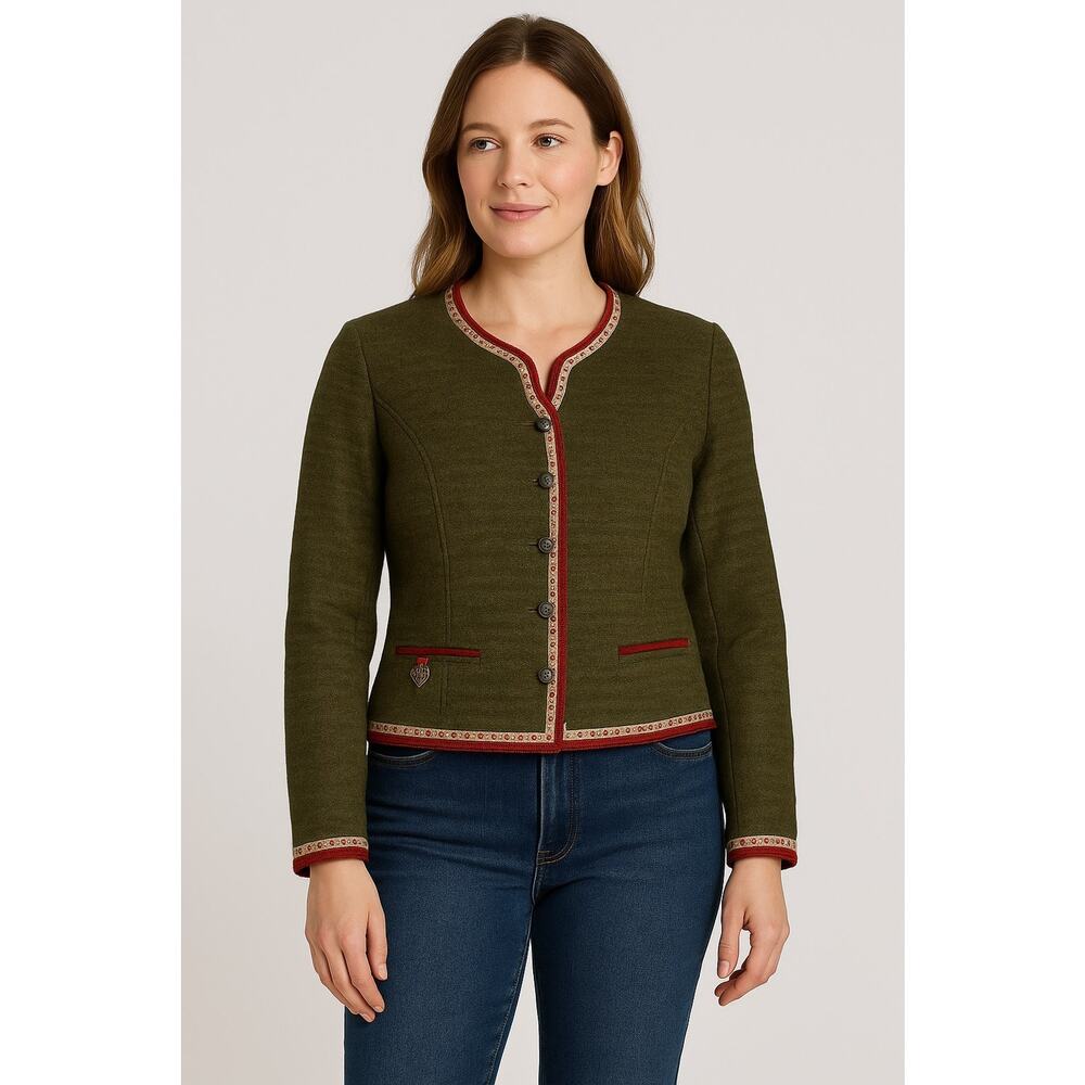 Spieth & Wensky Nachtigall Jacket Loop‎ Melange Olive Green Bavarian Trachten L